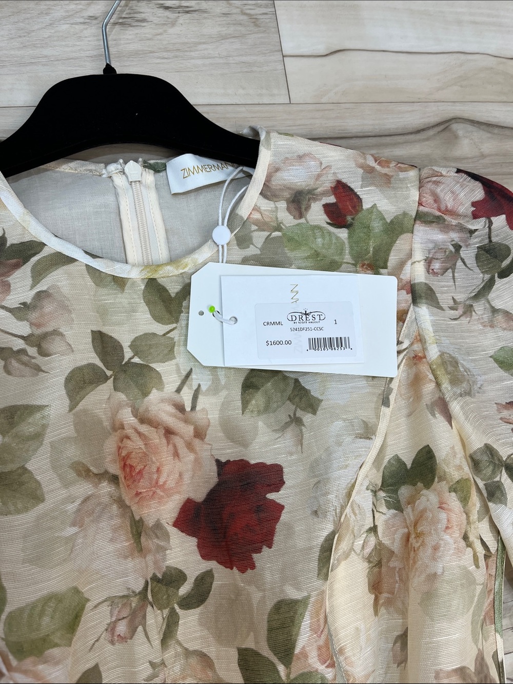 Zimmermann Ivory Floral Mini Dress with Red and Green Accents - Picture 3 of 3